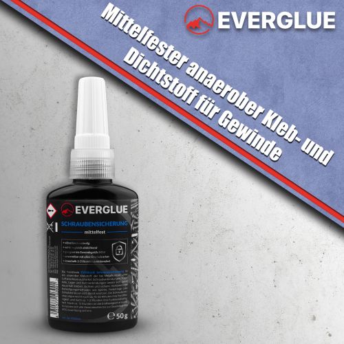Everglue fermo per vite anaerobicodi di media resistenza resistente alle vibrazioni normalmente smontabile fino al filettatura M36 50g bottiglia dosatrice