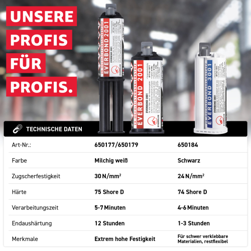 Everglue 2K MMA Everbond 2001 extrem hohe Festigkeit mit Beständigkeit gegen Benzin und Kerosin weiß 25ml Doppelspritze 1:1
