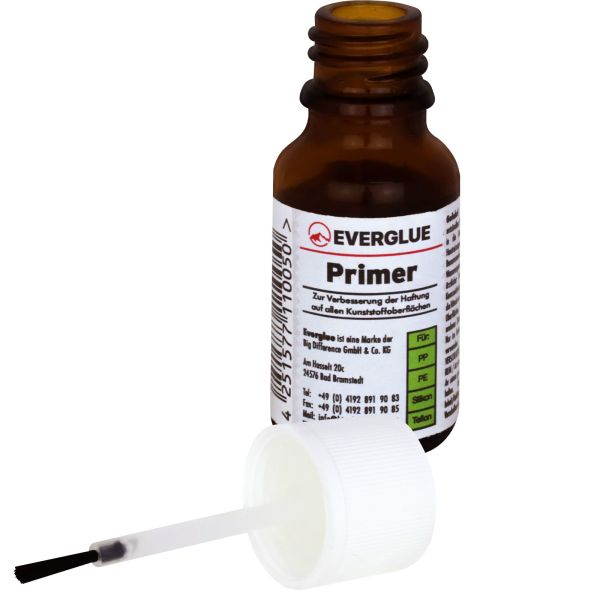Everglue Primer promoteur dadhérence pour PE PP PTFE (Teflon™) silicone transparent 15ml verre avec pinceau