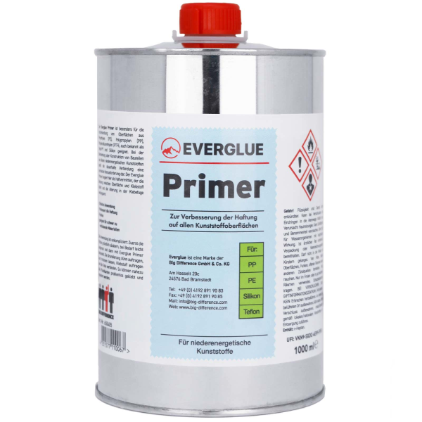 Everglue Primer Haftvermittler Grundierung für PE PP PTFE (Teflon™) Silikon transparent 15ml Glasflasche mit Pumpzerstäuber