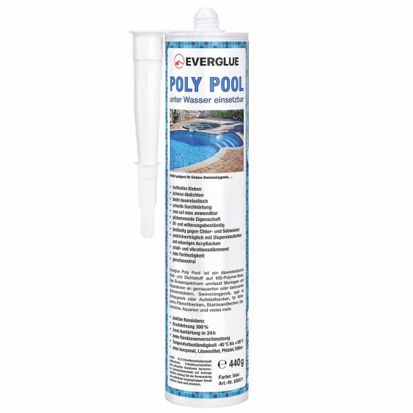 Everglue Poly Pool 1K MS polymère adhésif scellant résistant aux UV RAL 5012 bleu clair 440g cartouche