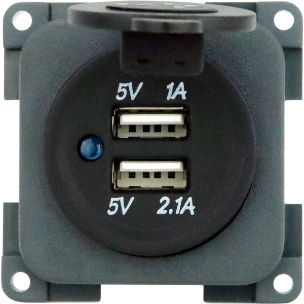 CBE MP2USB/G panneau dinstallation avec double prise USB de charge et LED de statut pour entrée 12V RAL 7015 gris ardoise