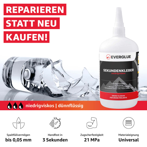Everglue Sekundenkleber Cyanacrylat niedrigviskos 500g Dosierflasche
