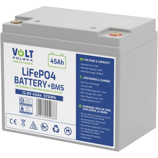 VOLT LiFePO4 Lithium Batterie 12,8V 45Ah BMS Grade A Zellen prismatisch