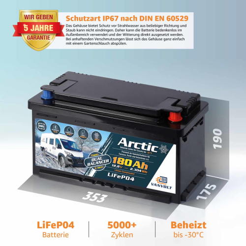VANVOLT LiFePO4 Lithium Batterie 12,8V 150Ah DIN H8 Arctic BMS mit Bluetooth Grade A Zellen prismatisch bis 200A Lade-/Entladestrom