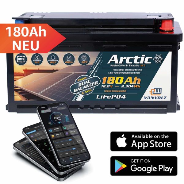 VANVOLT 180Ah LiFePO4 Lithium Batterie 12,8V DIN H8 IP67 Arctic