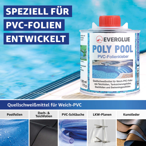 Everglue Poly Pool PVC-Folienkleber Quellschweißmittel für Weich-PVC wasserbeständig transparent 200ml Pinseldose
