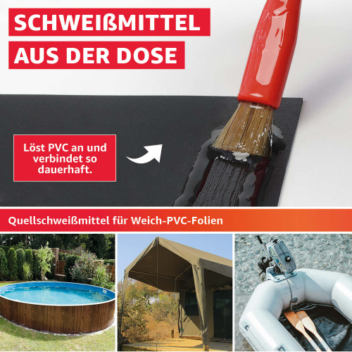 Everglue Teichfolienkleber Quellschweißmittel für Weich-PVC wasserbeständig transparent 200ml Pinseldose