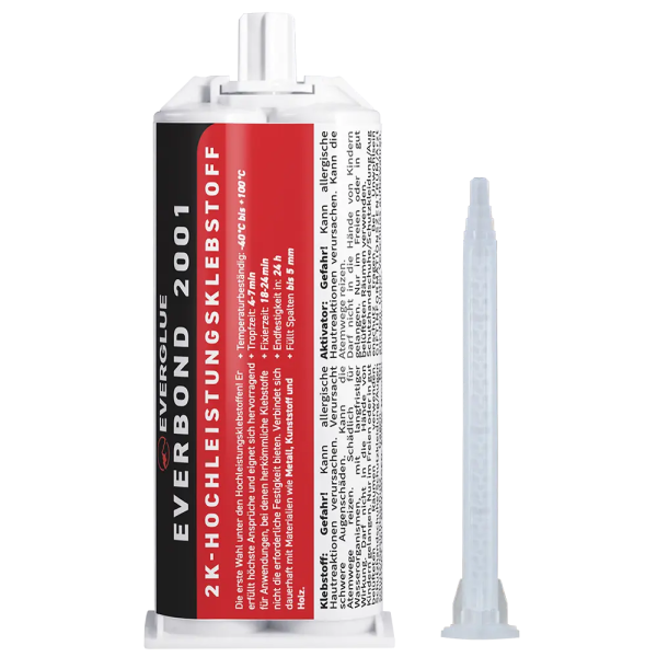Everglue 2K MMA Everbond 2001 extrem hohe Festigkeit mit Beständigkeit gegen Benzin und Kerosin schwarz 50ml Doppelkartusche 1:1