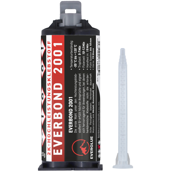 Everglue 2K MMA Everbond 2001 extrem hohe Festigkeit mit Beständigkeit gegen Benzin und Kerosin schwarz 50ml Doppelkartusche 1:1