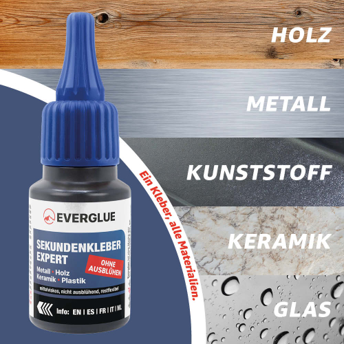Everglue Sekundenkleber Cyanacrylat für Metall Plastik Styropor® mittelviskos 20g Dosierflasche