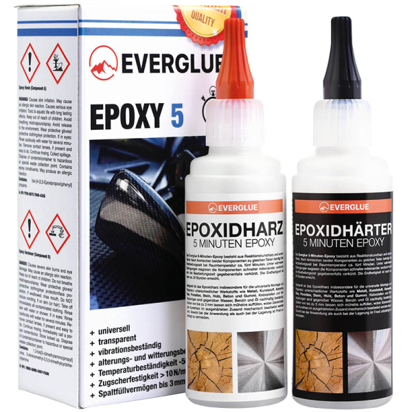 Everglue 2K: resina epoxi de 5 minutos, frascos dosificadores de 200 g, proporción 1:1