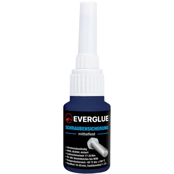 Everglue threadlocker anaerobic medium strength vibration resistant normally removable up to M36 thread 10g dosing bottle
